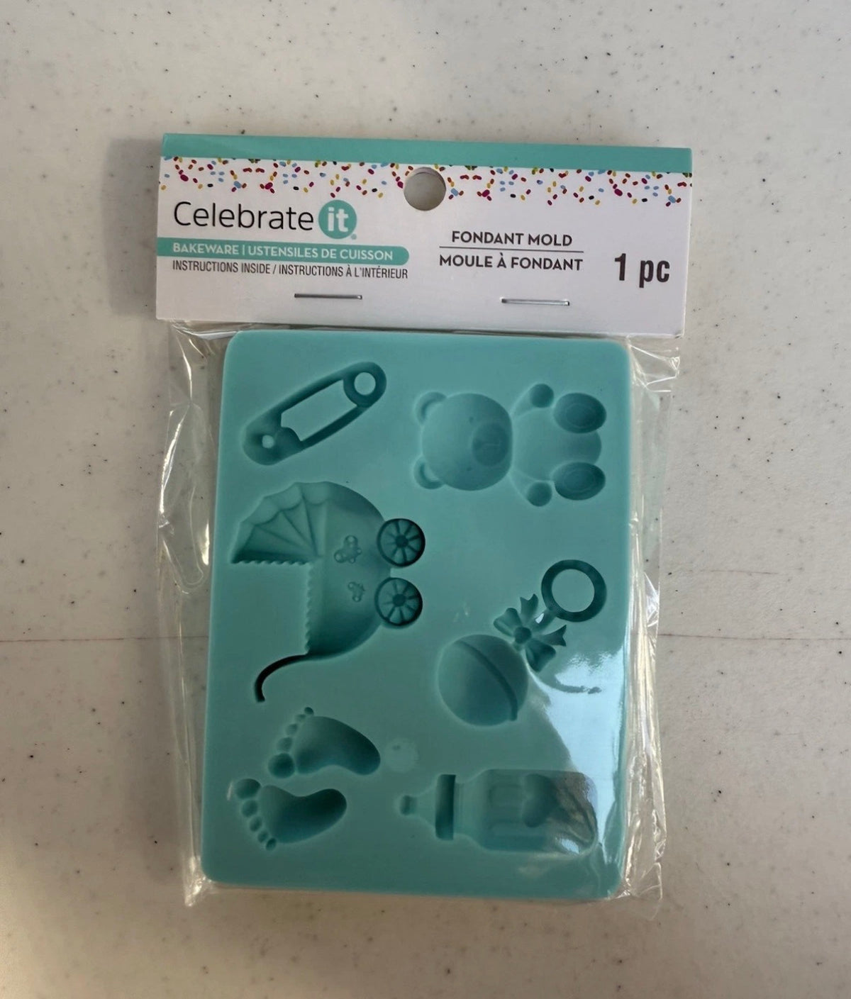 Baby Shower Fondant and Gum Paste Mold – 5 Designs (Teddy Bear, Bottle, Stroller, Rattle, Safety Pin)