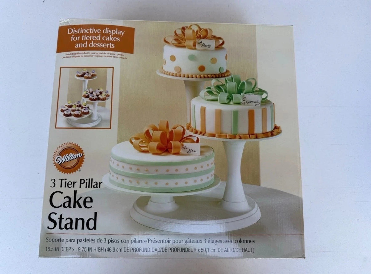 Wilton® 3-Tier Wedding Cake Stand – White Pillar Display, Holds 10", 12" & 14" Cakes (New)