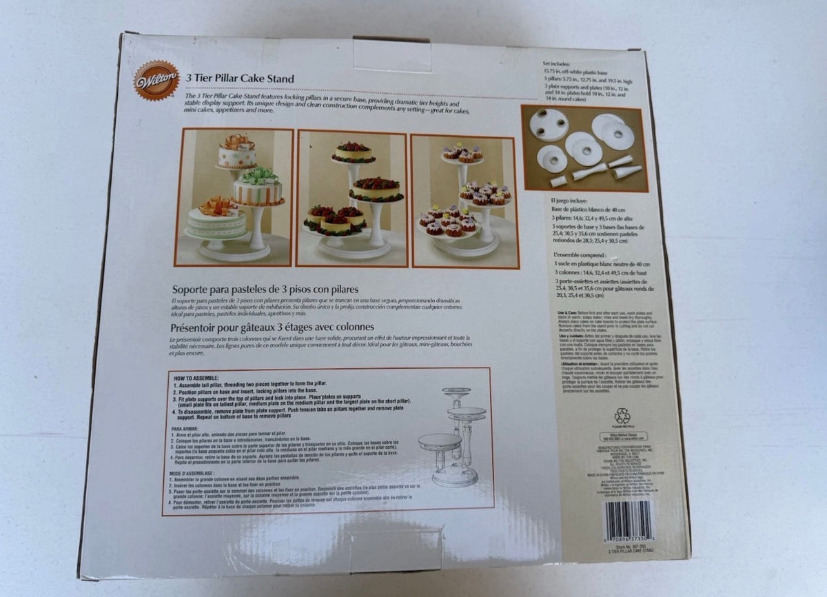 Wilton® 3-Tier Wedding Cake Stand – White Pillar Display, Holds 10", 12" & 14" Cakes (New)