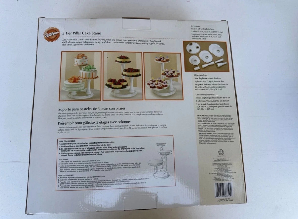 Wilton® 3-Tier Wedding Cake Stand – White Pillar Display, Holds 10", 12" & 14" Cakes (New)