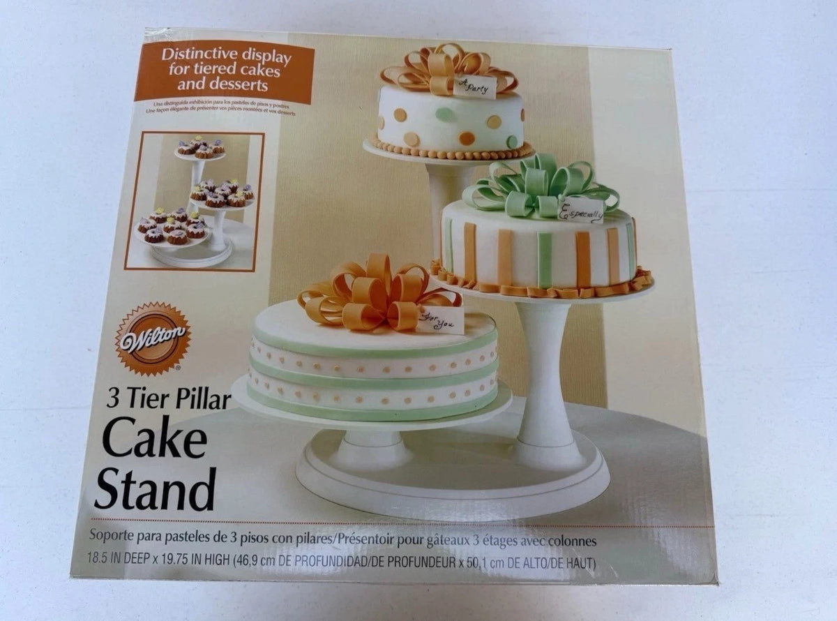 Wilton® 3-Tier Wedding Cake Stand – White Pillar Display, Holds 10", 12" & 14" Cakes (New)