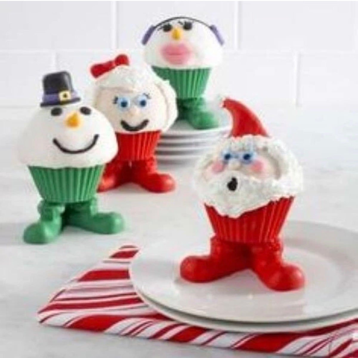 ¡Santa Pies-divertidos! 4 moldes de silicona para hornear ¡Realza tus cupcakes navideños con más color y diversión!