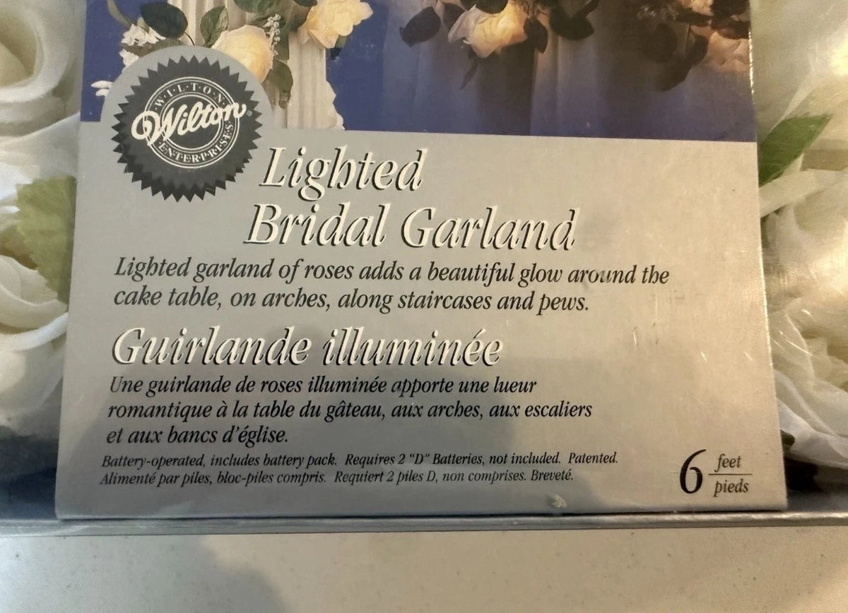 Wilton® Lighted Bridal Garland with Organza Roses – 6 Ft, Battery Operated (New)