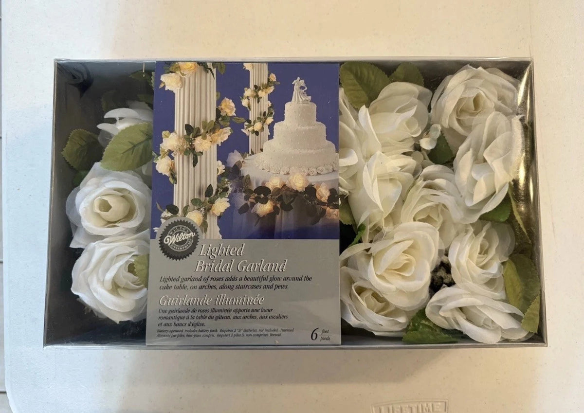 Wilton® Lighted Bridal Garland with Organza Roses – 6 Ft, Battery Operated (New)